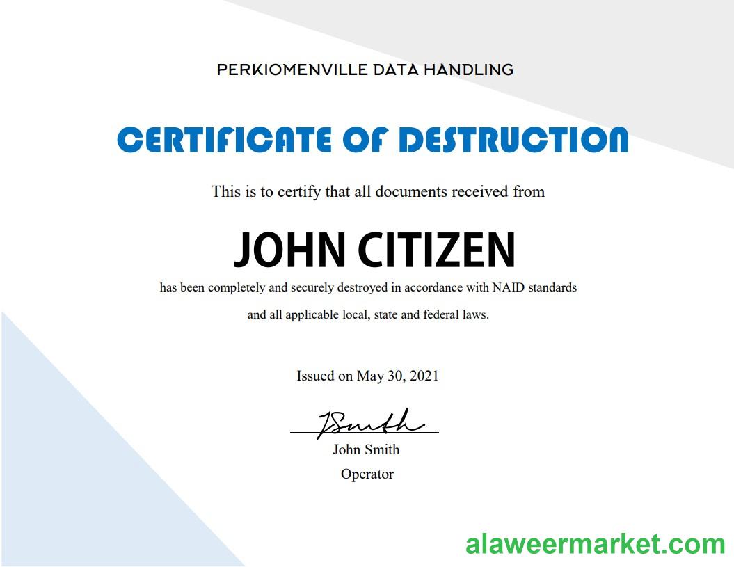 USA Destruction cert